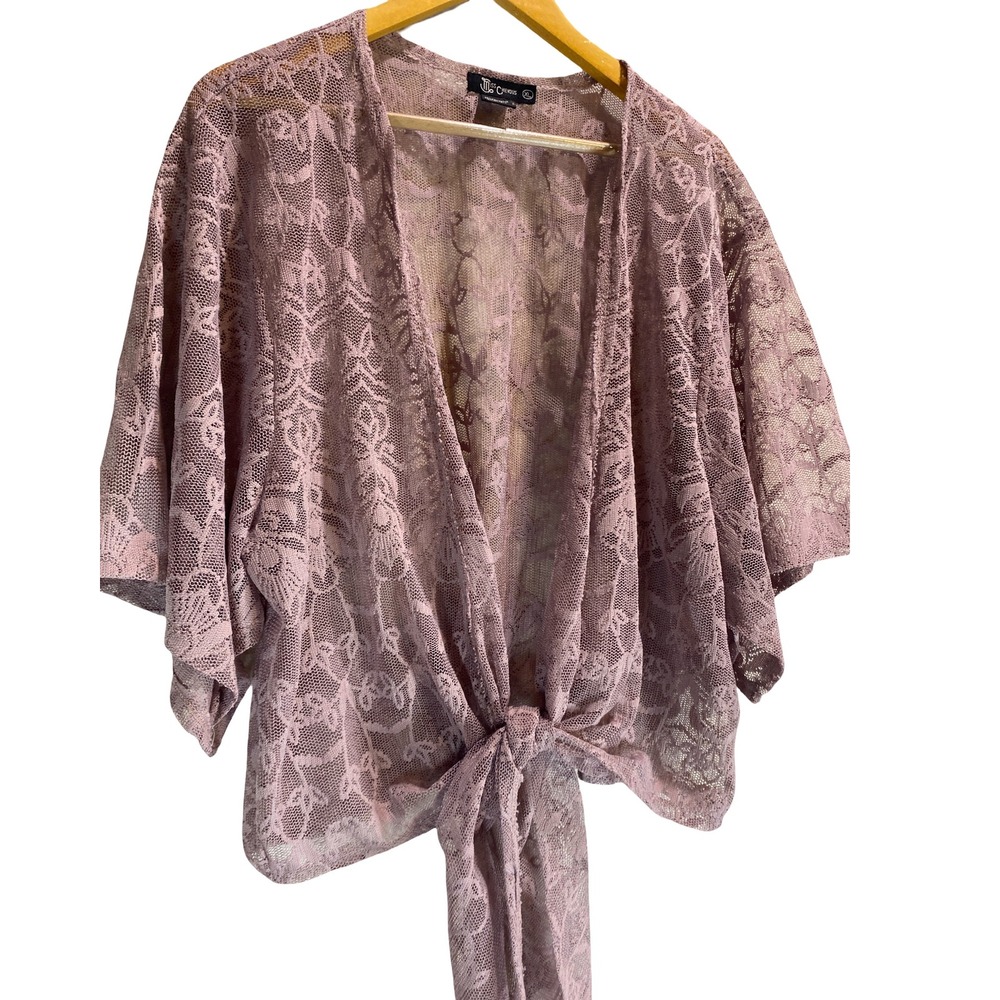 Miss Chievous Womens XL Mauve Pink Kimono Sheer Lace Tie Front Shrug Bolero Top